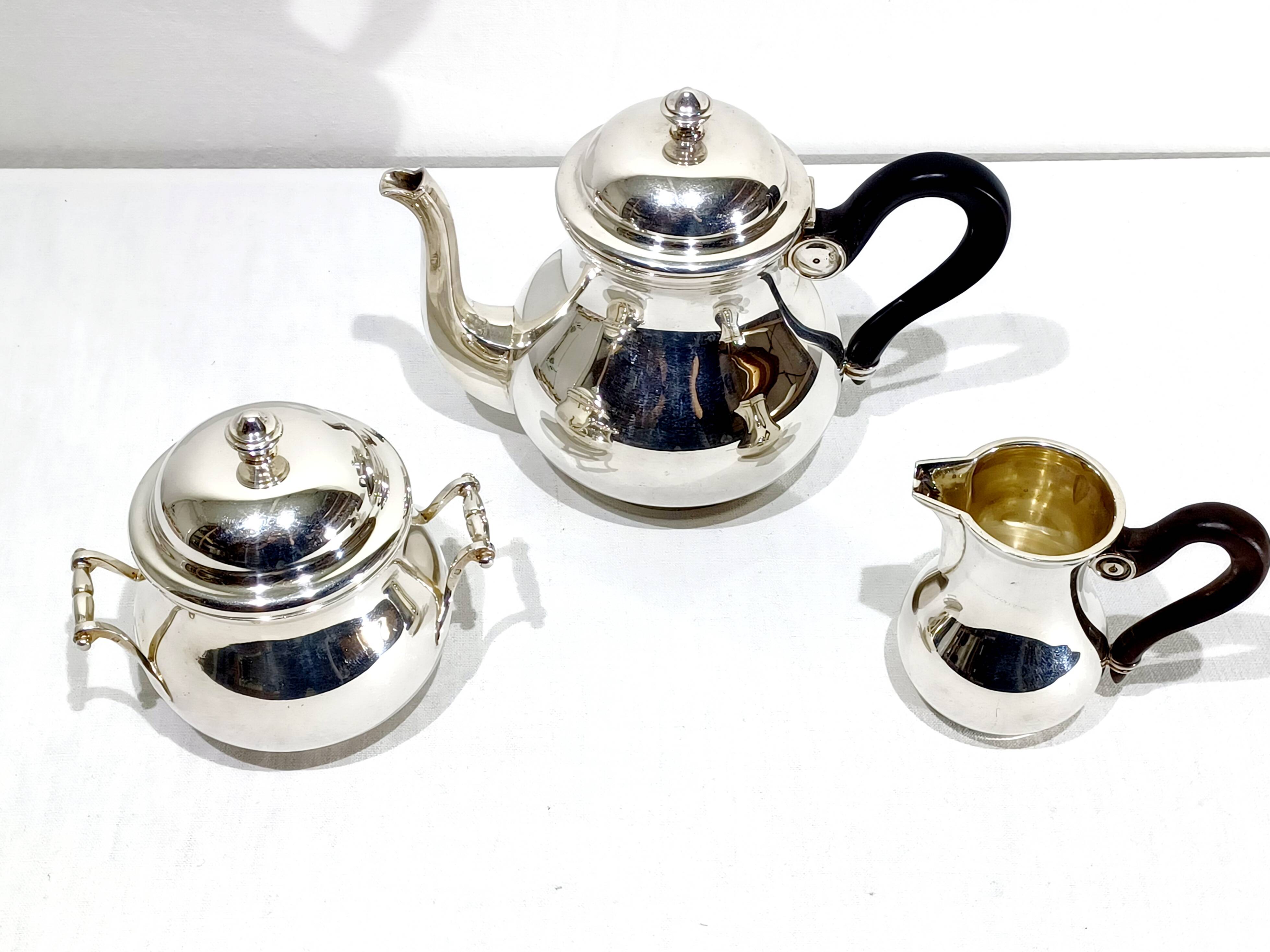 3-piece silver and ebony tea set