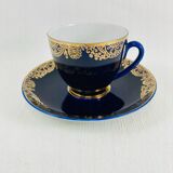 6 Lomonosov Cups and Saucers in Cobalt Blue with Gold Trim