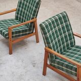 Pair of green patterned armchairs by Ton Bystrice (Thonet) 1960