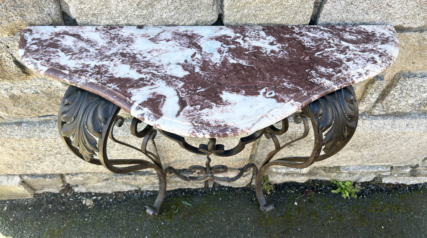 Wrought iron console, marble, 20th century