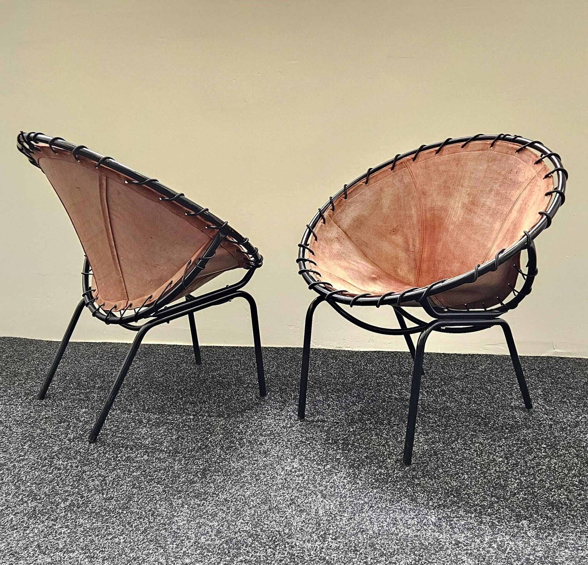 Hans Olsen Suede lounge chair pair for Lusch – 1950s mid-century