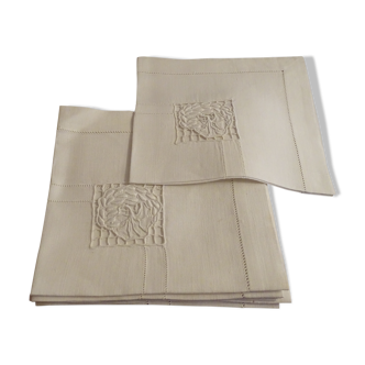 6 napkins embroidered old cotton 33 x 33