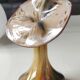 Murano glass soliflore vase Volubilis. Floral shape/Corolla. Polychrome speckles. Gold glitter inclusions. Height 21 cm