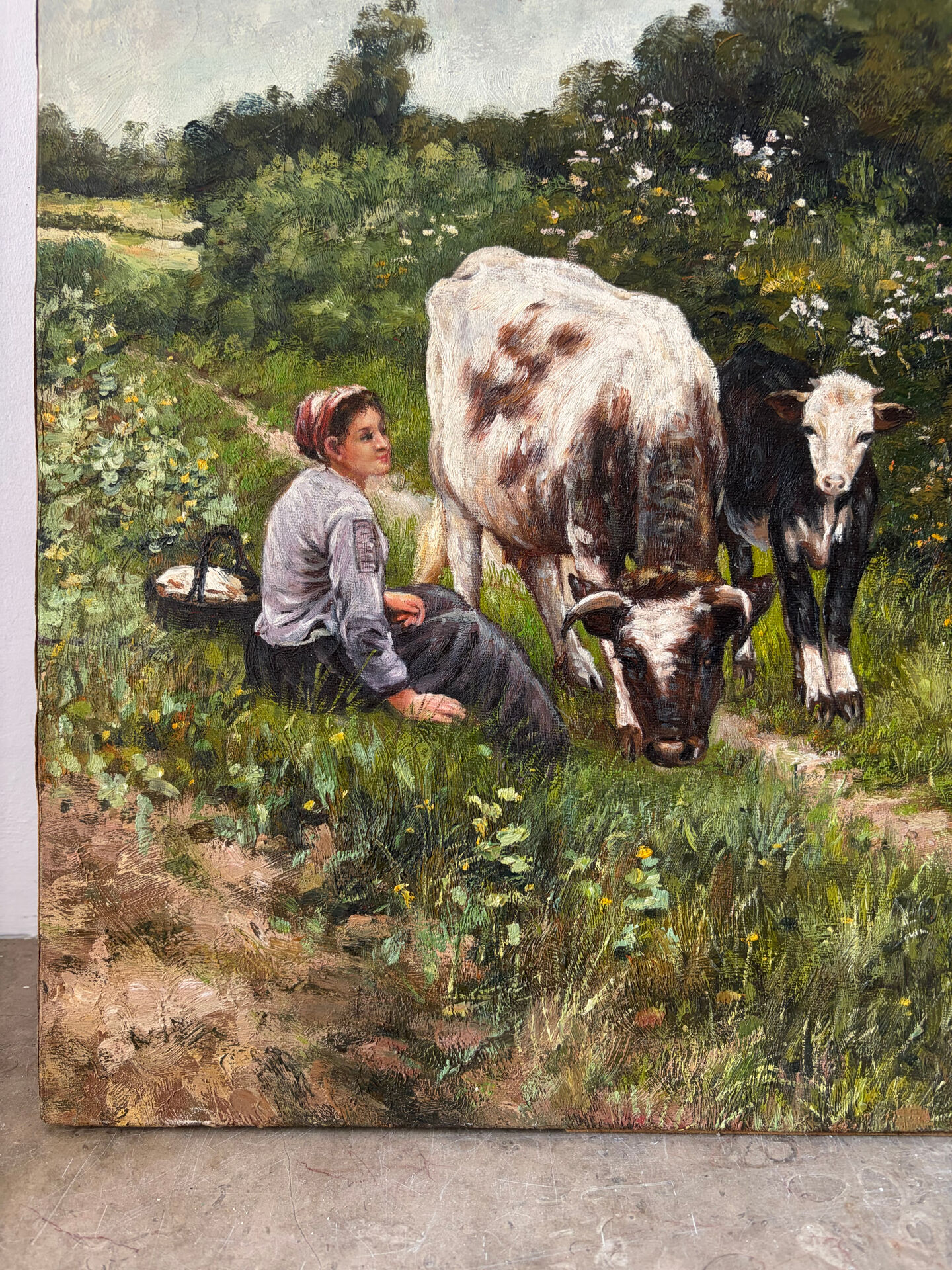 The well-kept cows, landscape, oil on canvas signed.