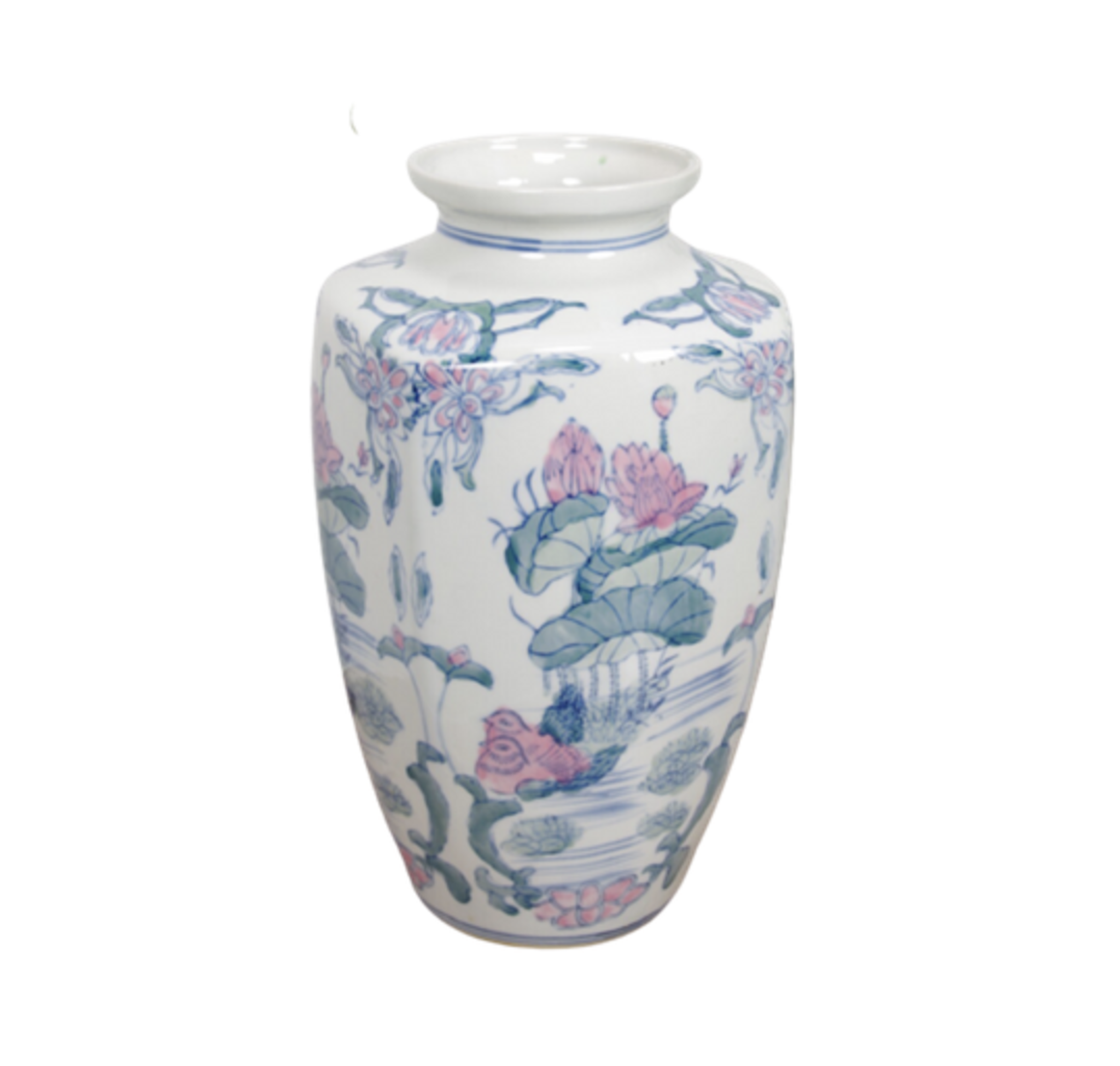 Vintage porcelain vase with pink flowers
