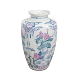 Vintage porcelain vase with pink flowers