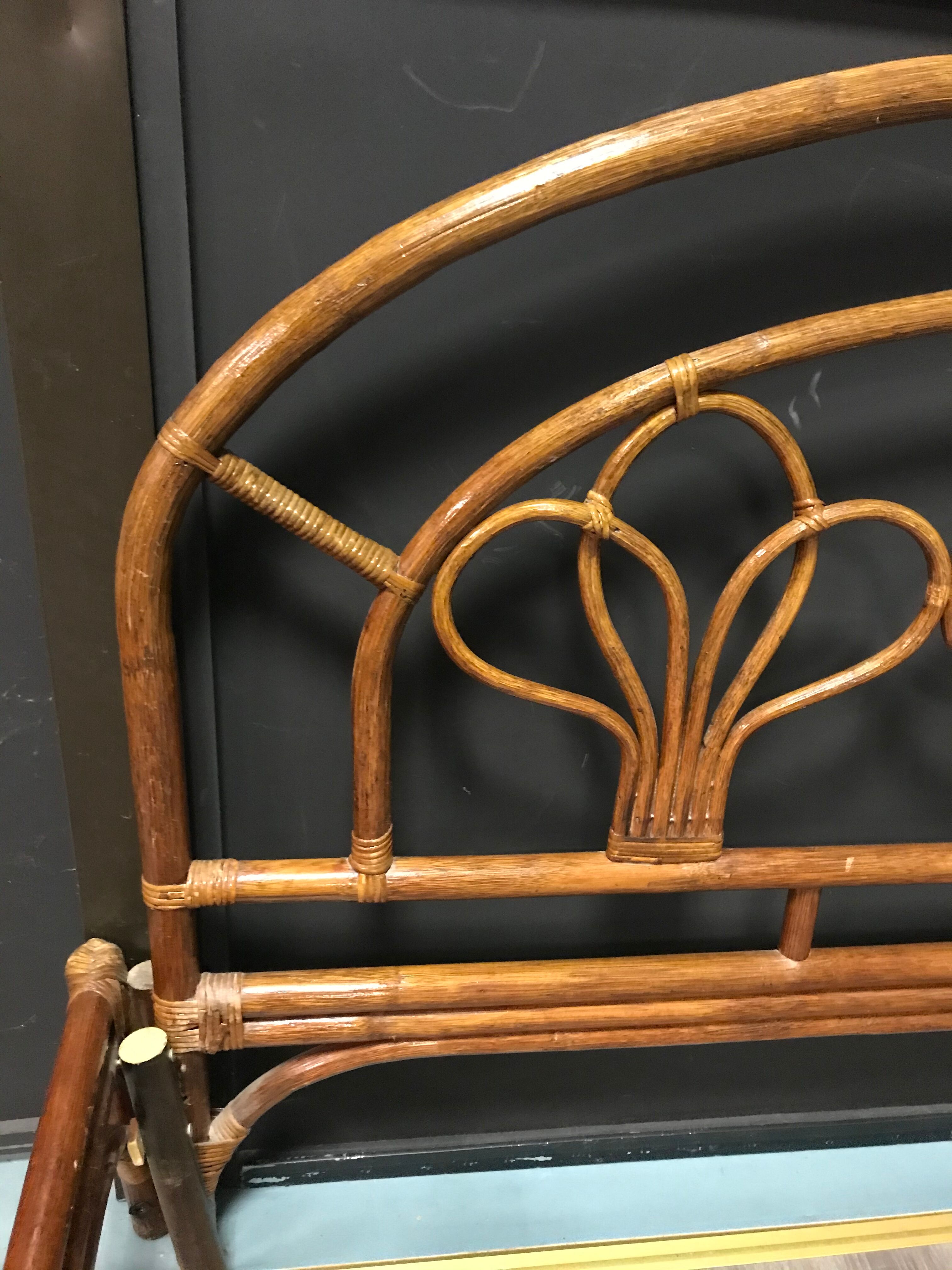 Vintage wicker rattan headboard bed frame