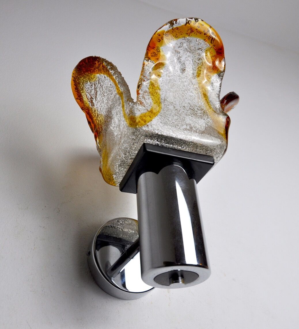 Wall lamp murano mazzega orange, frosted glass, italy, 1960