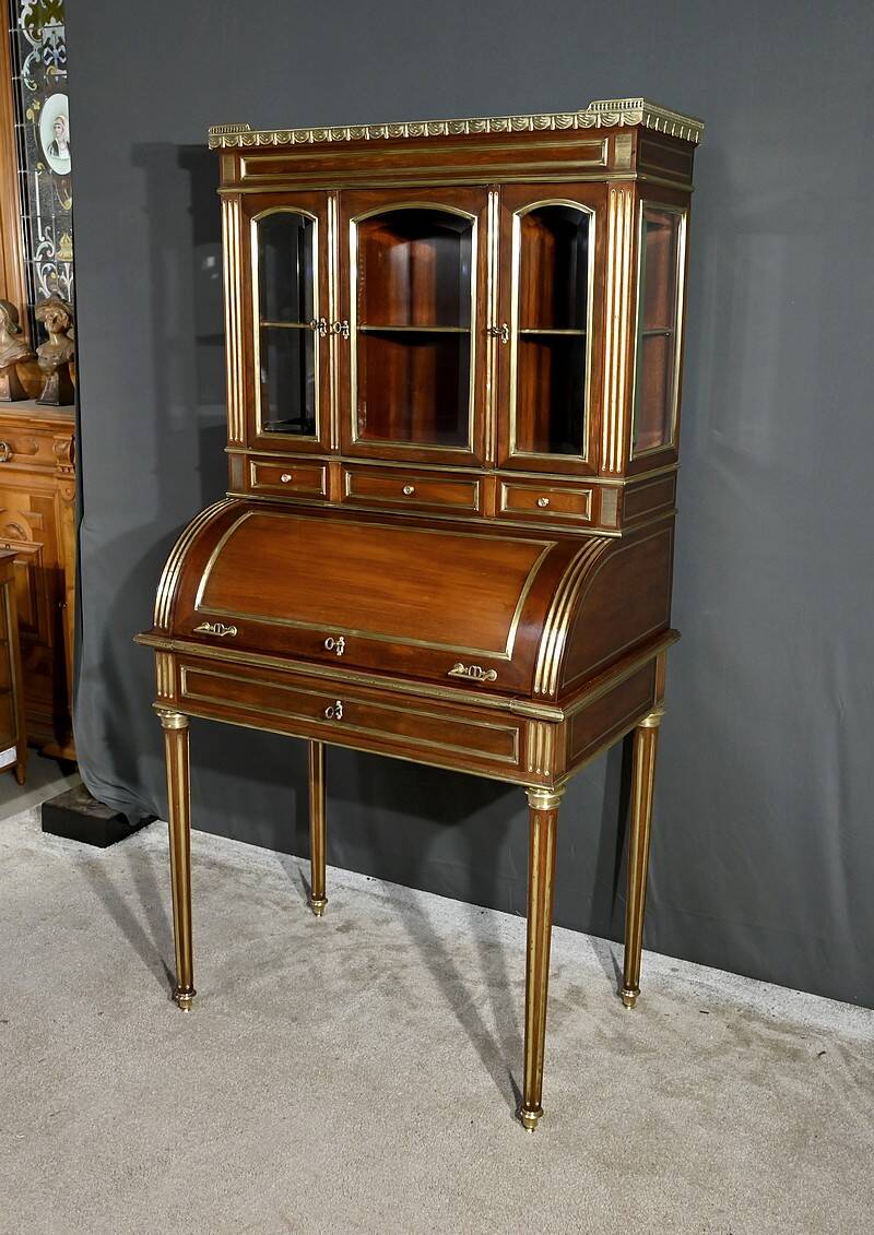 Rare Small Cylinder Desk and Showcase, Louis XVI style – Mid-19th century