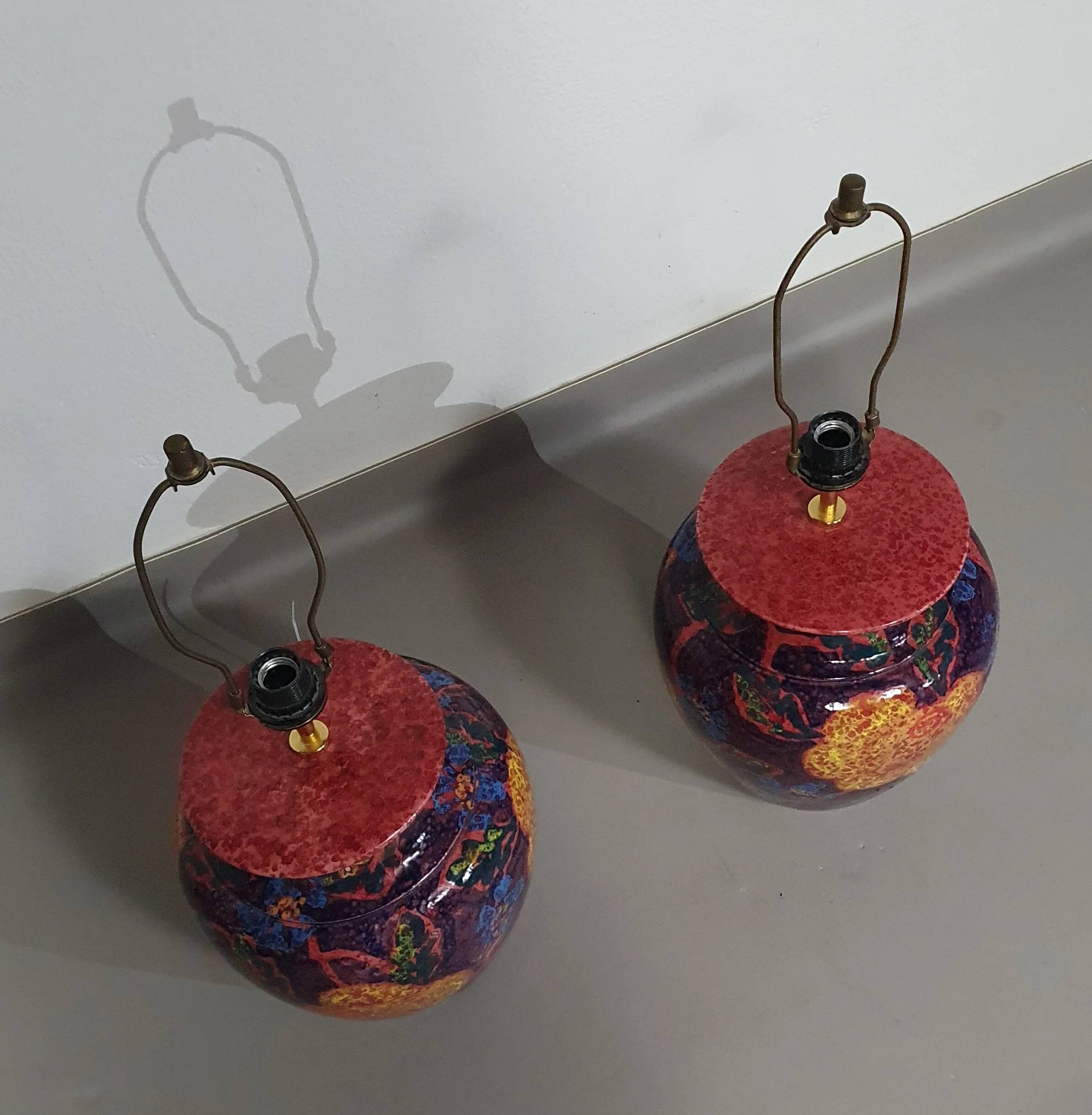 Hand-turned ceramic / glazed vase lamp holders 1970s (most likely French)