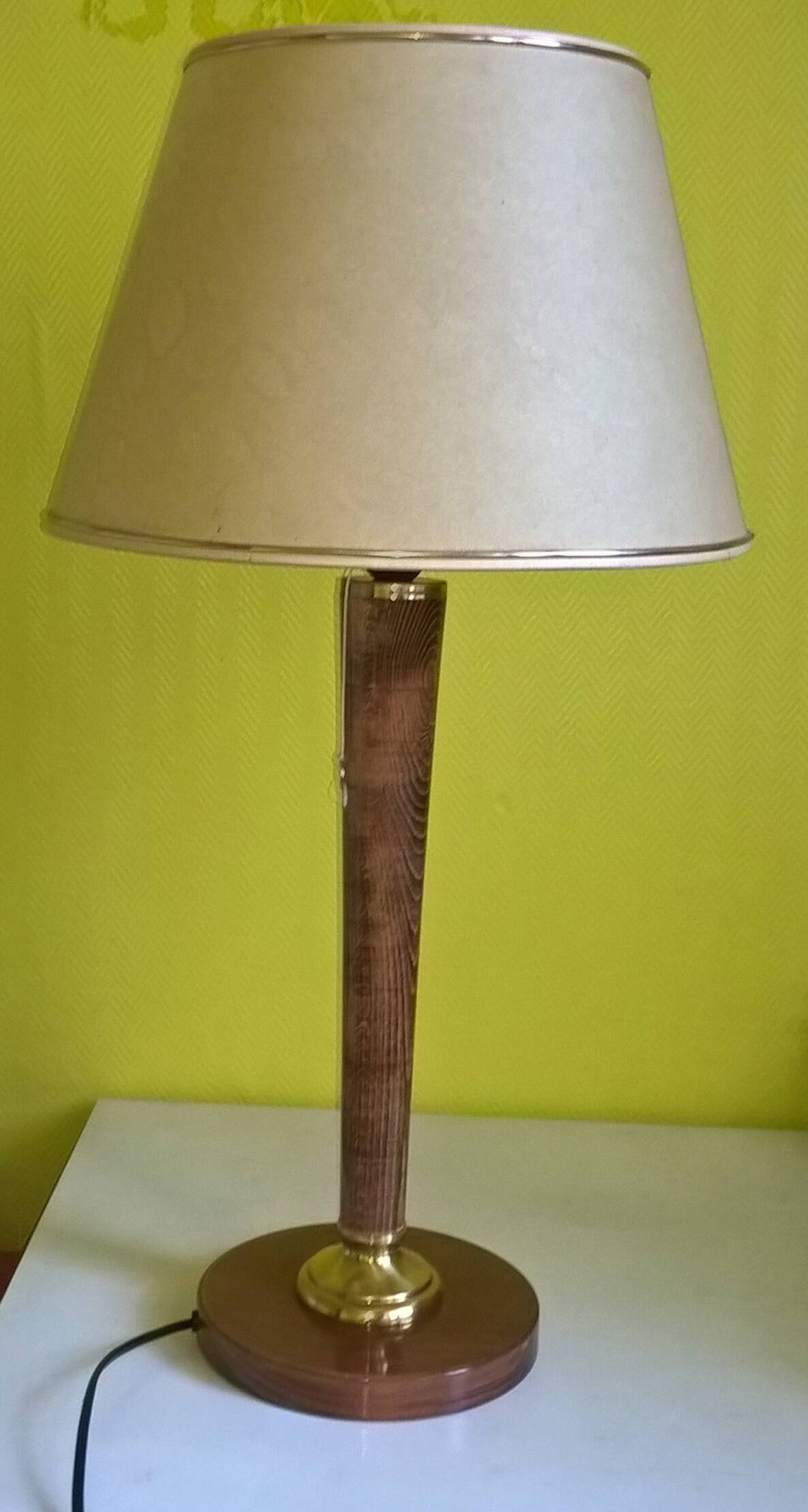 Vintage Unilux wood and brass lamp, 1970 France