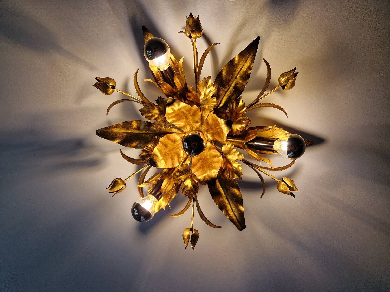 Italian ceiling light in gold-tone metal, 1970s