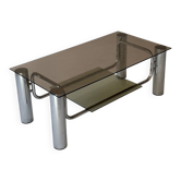 Table basse métal chromé et verre fumé, 1970