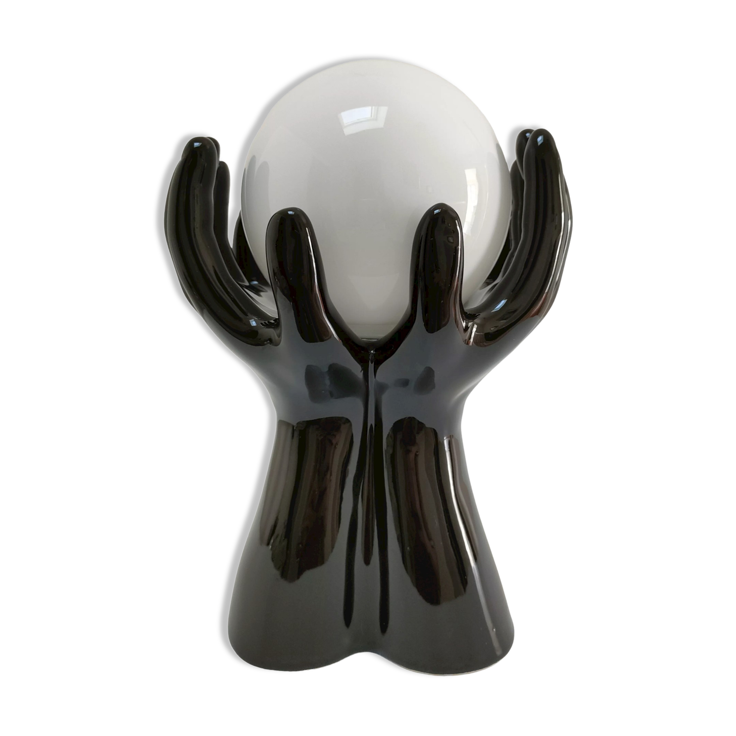 Black ceramic and opaline design hand lamp 90s