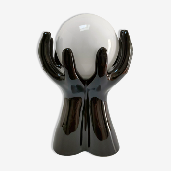 Black ceramic and opaline design hand lamp 90s