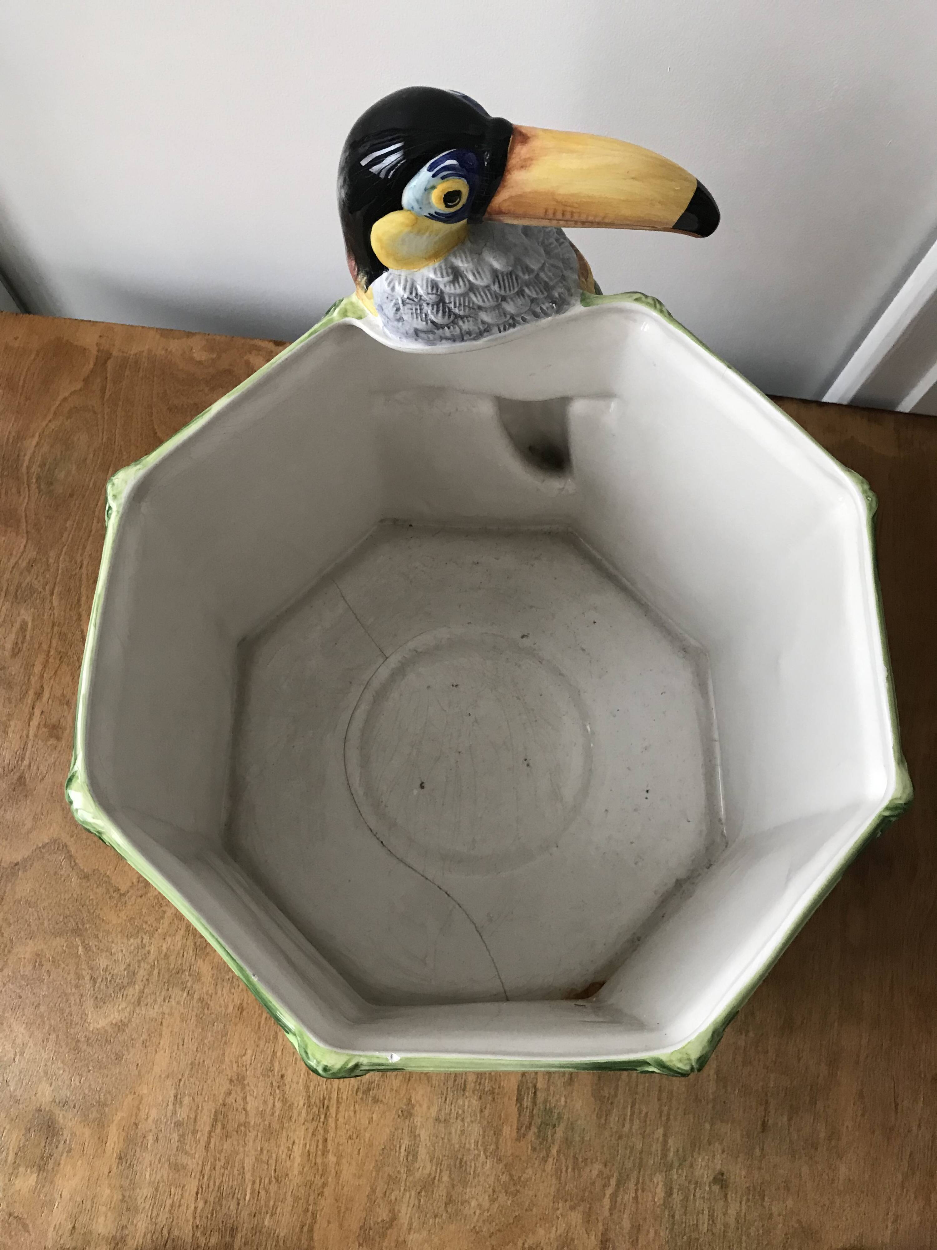 Vintage slip planter with Toucan decoration