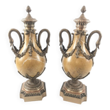 Pair of 19th Century Napoléon III Cassolettes in marble and bronze.
