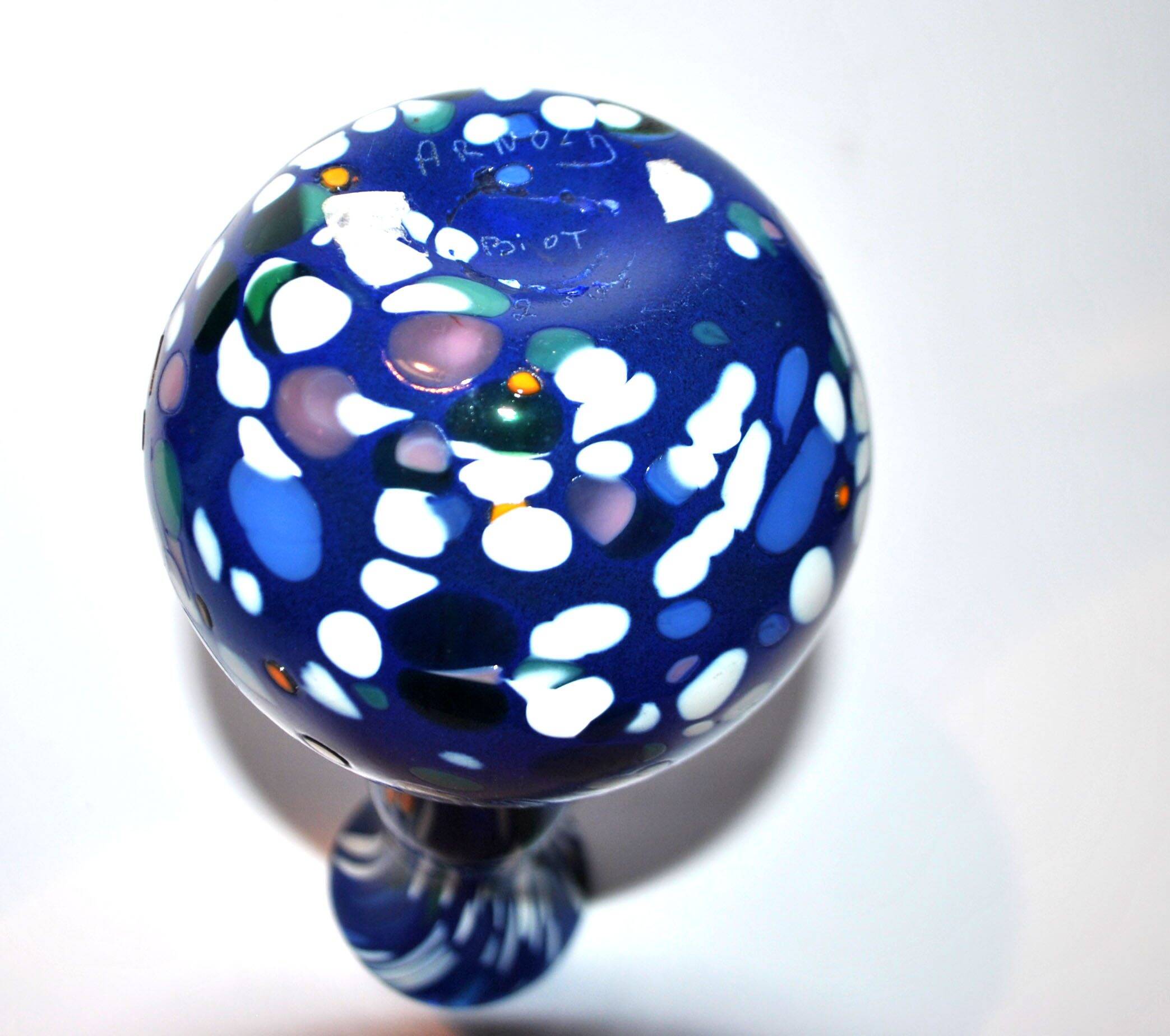 Biot vase in blue bubbled blown glass, design 2000, signed Arnold