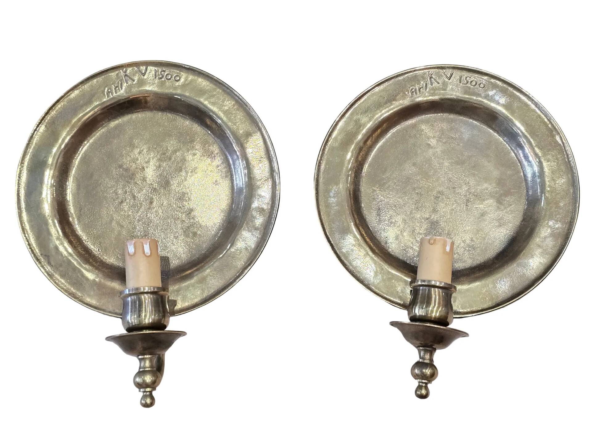 Set of 2 vintage wall sconces Ari KV 1500 – patinated bronze – Ø 25 cm