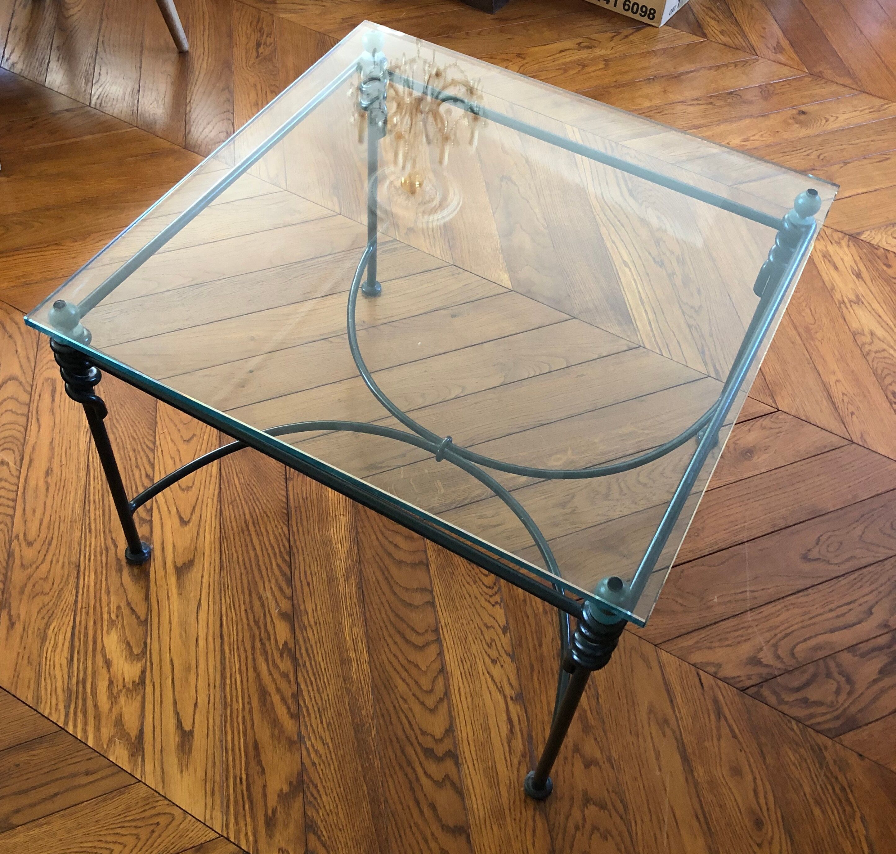Table basse en verre et fer forgé