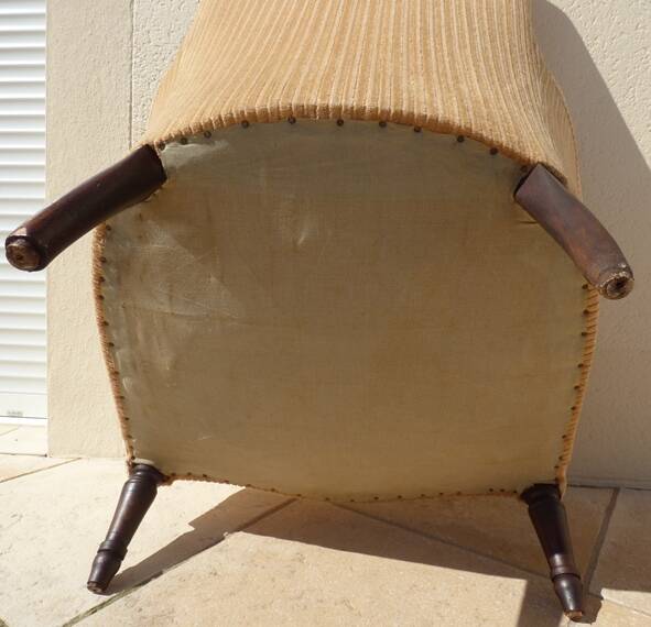 Old bergère upholstered in beige velvet – Firm back and seat
