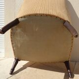 Old bergère upholstered in beige velvet – Firm back and seat
