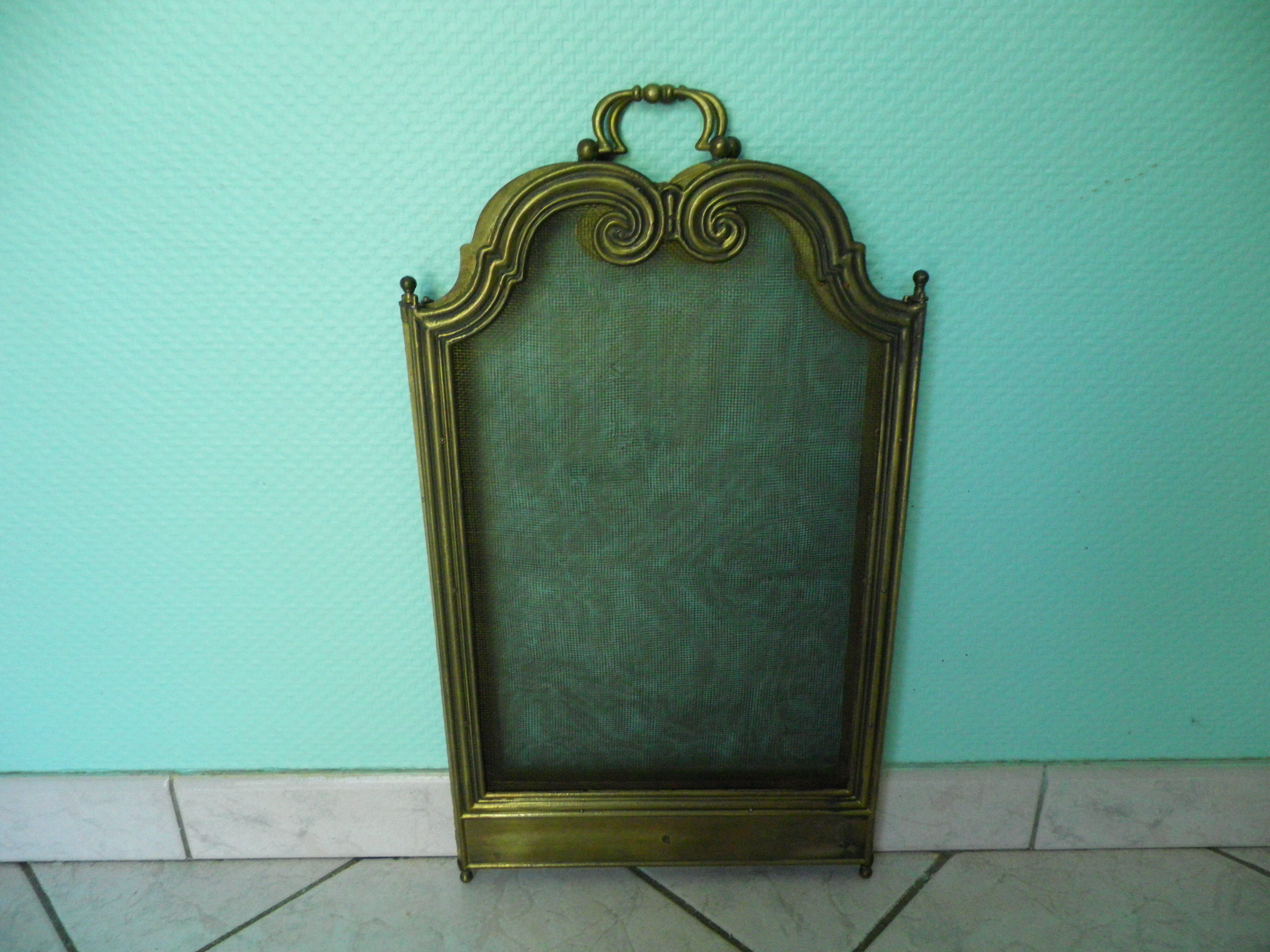 Old solid brass chimney fire barrier, 3 shutters, 2 handles