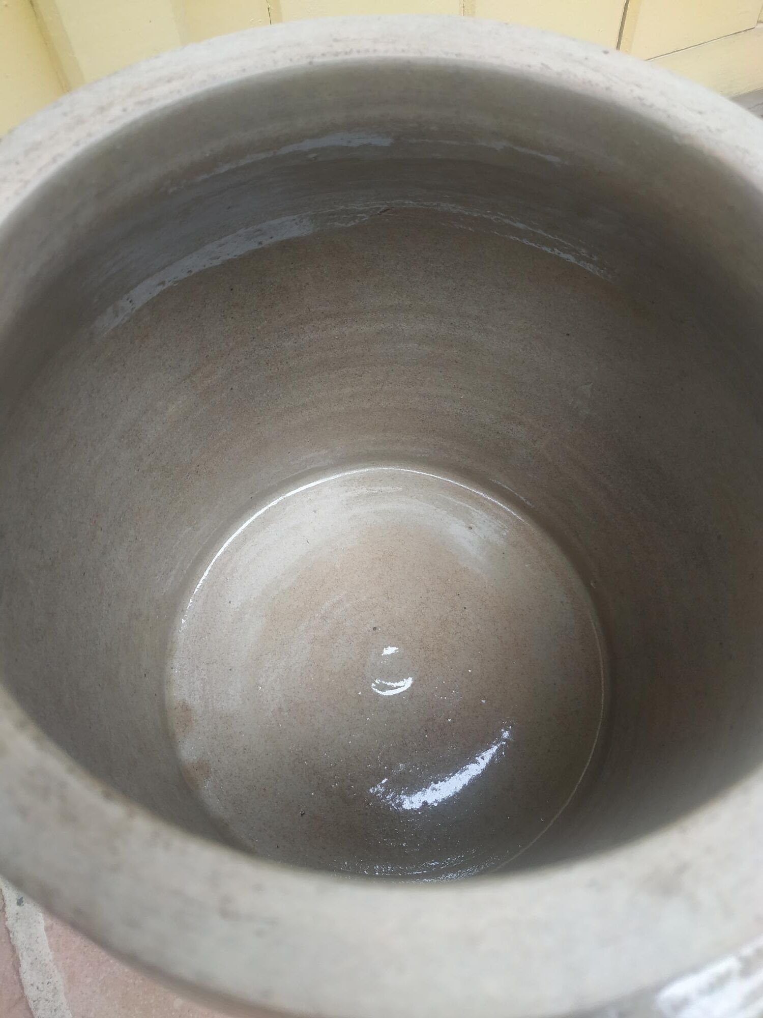 Old grease maker with two handles in gray glazed sandstone early 20th century
