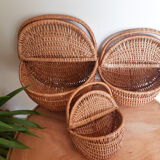 Set of 3 rattan baskets, with lid