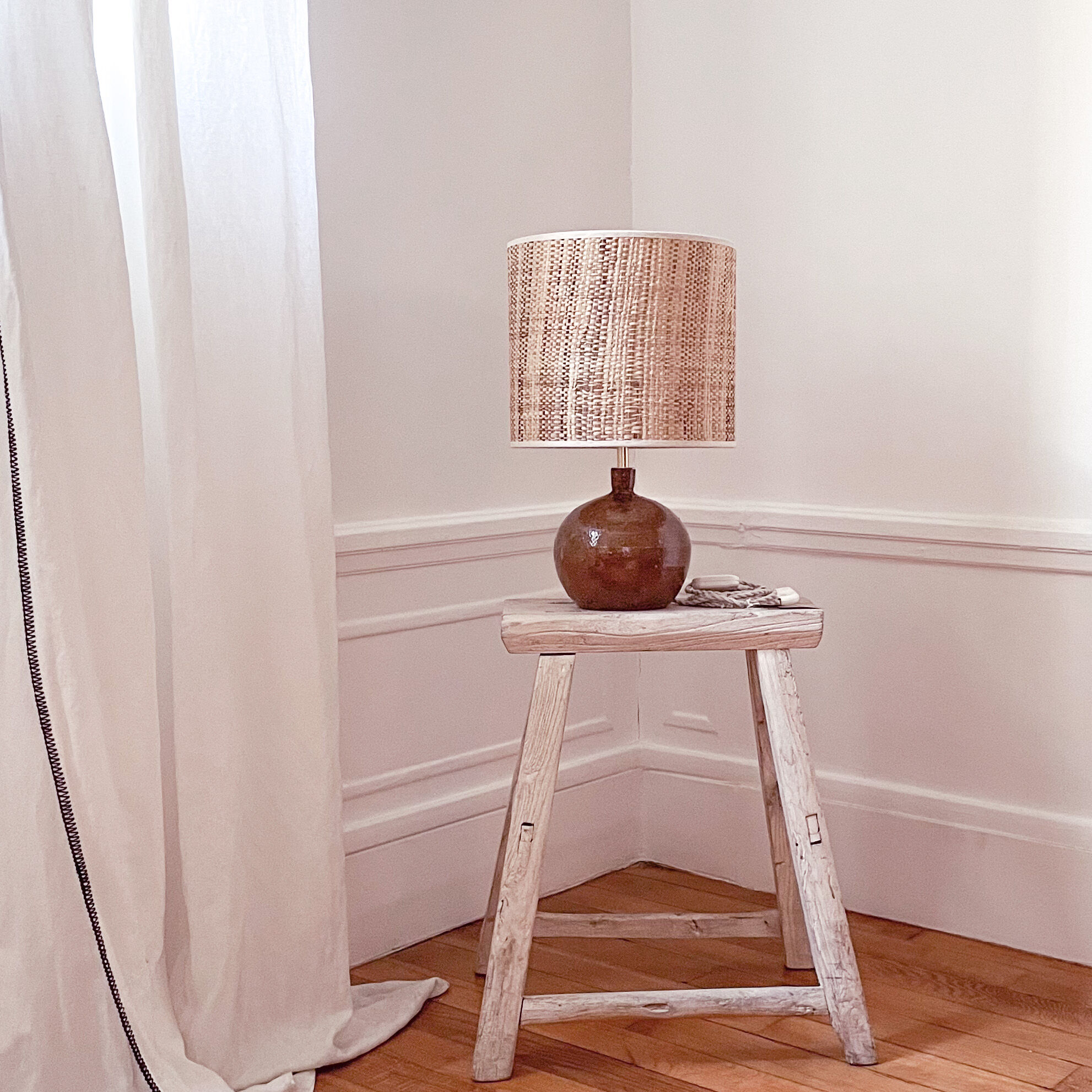 Sandstone and rabane lamp