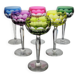 Set of 6 Val Saint Lamb crystal colored wine glasses