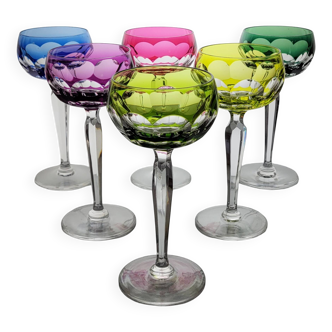 Set of 6 Val Saint Lamb crystal colored wine glasses