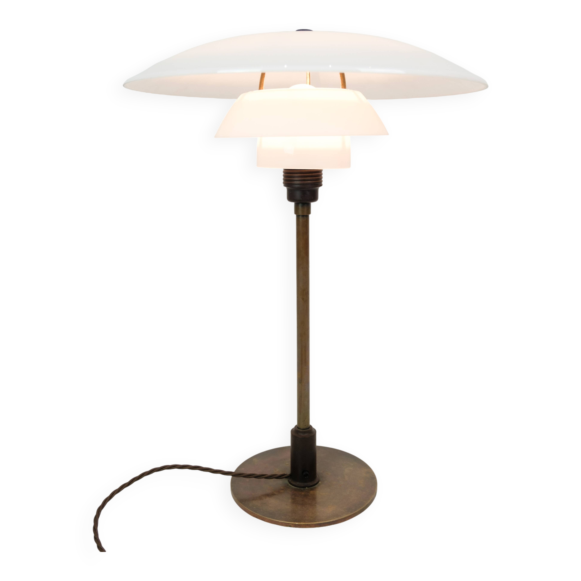Table Lamp PH 4/2½ Made With White Opal Glass & Burnished Brass By Poul Henningsen From 1930s