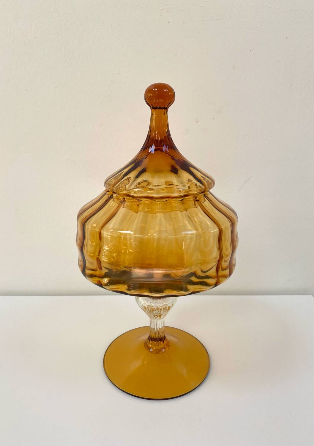 Amber glass dragée dish from Empoli, Italy - 1960s