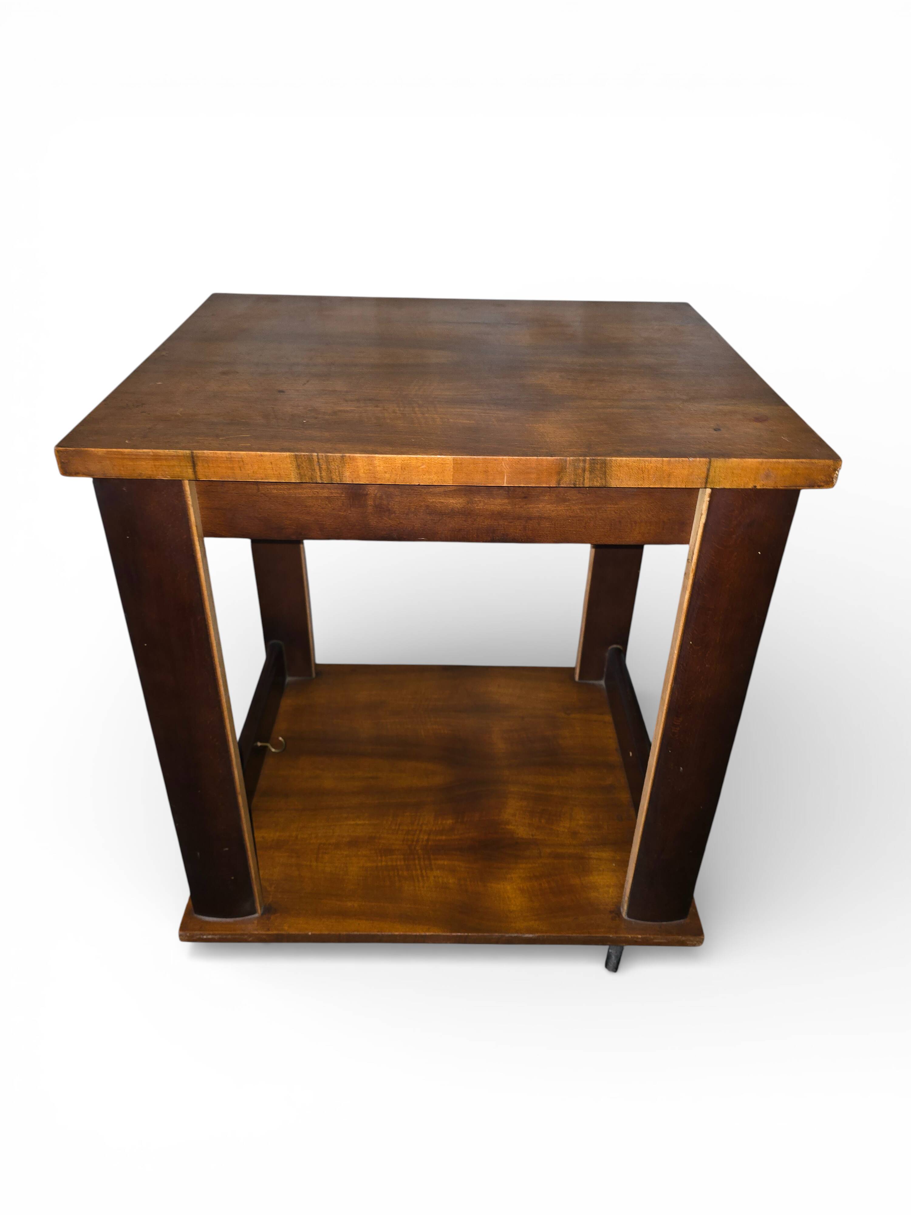Art Deco wooden side table / serving trolley on wheels