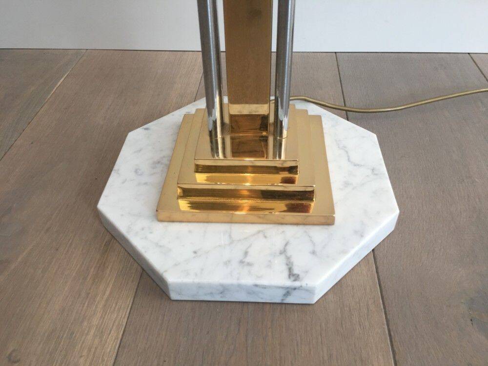 Floor lamp in chrome, brass and marble