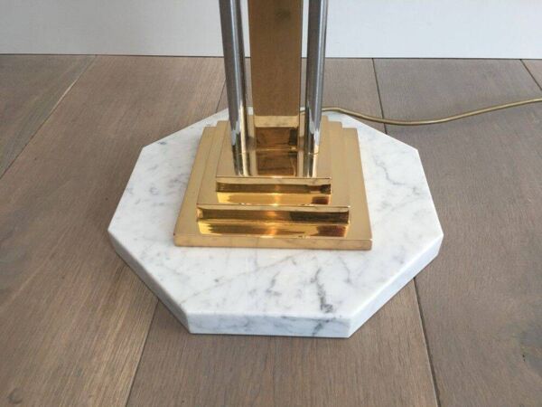 Lampadaire de parquet en chrome, laiton et marbre
