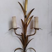 Pair of gold metal leaf wall sconces
