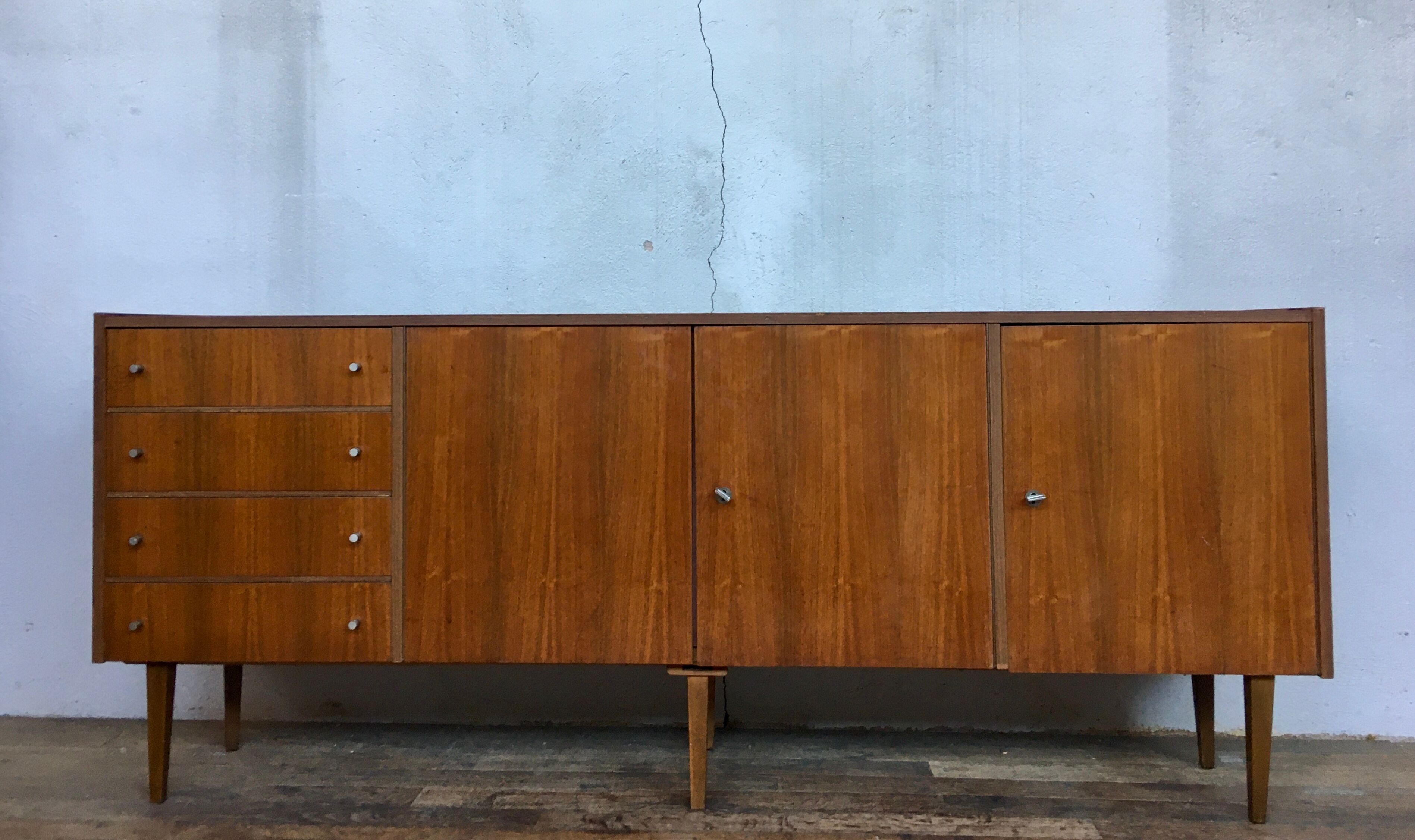 Enfilade bahut meuble tv hifi vintage pieds fuseaux  teck - 50/60 - look scandinave