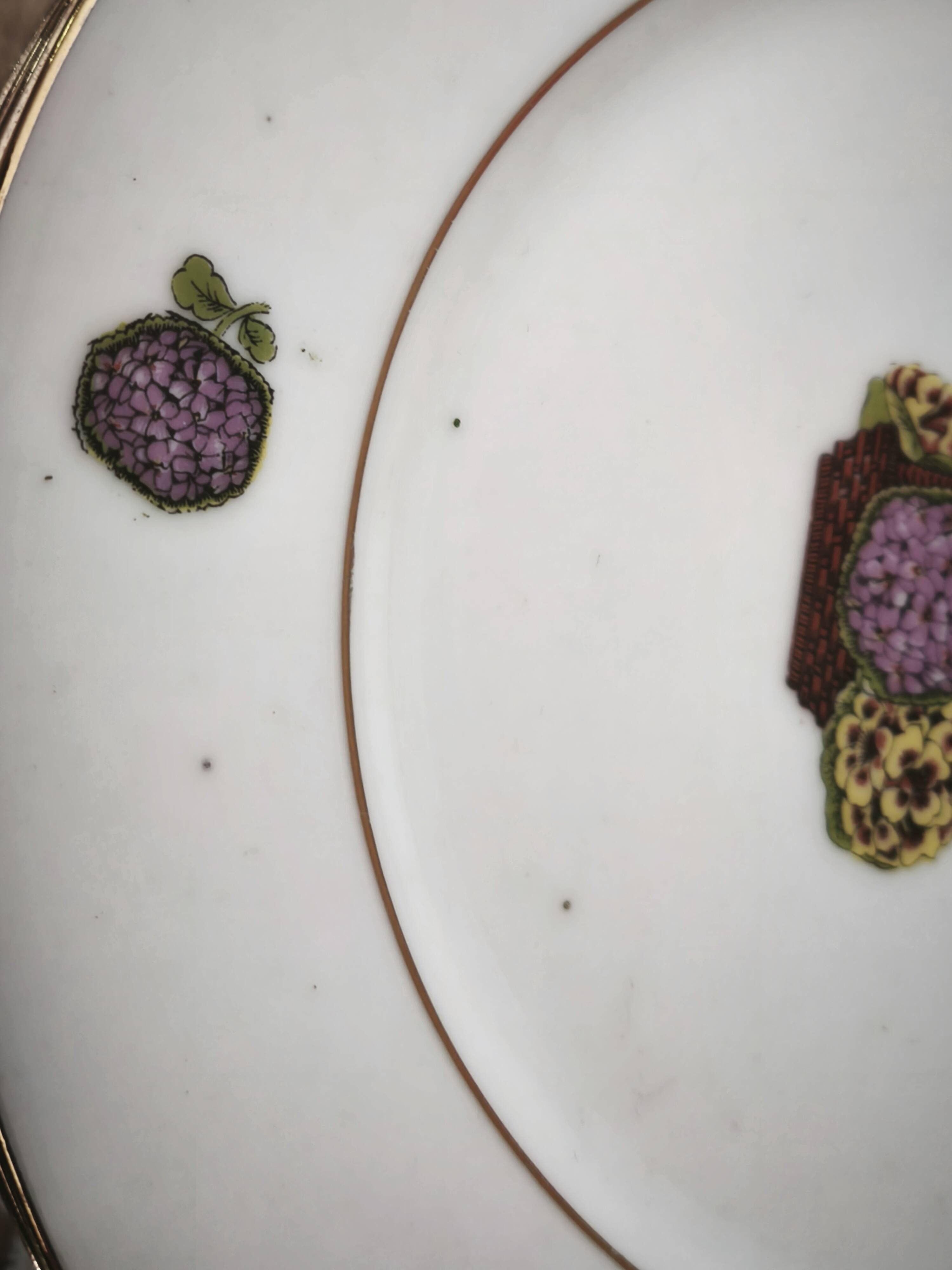 Set of 12 flat plates Limoges hydrangea basket design