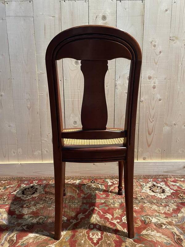 Set of 6 Louis Philippe chairs in cherry wood and cane