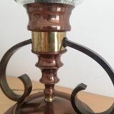 Pair of Ar Nouveau style copper and crystal table lamps vintage 1950s 50s