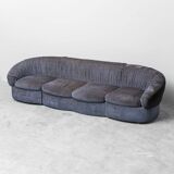 4-seater modular blue fabric sofa 1970s vintage modernism