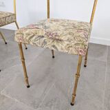 Ensemble de 4 Chaises en Fer Doré et Tissu Fleuri, Espagne, 1980s