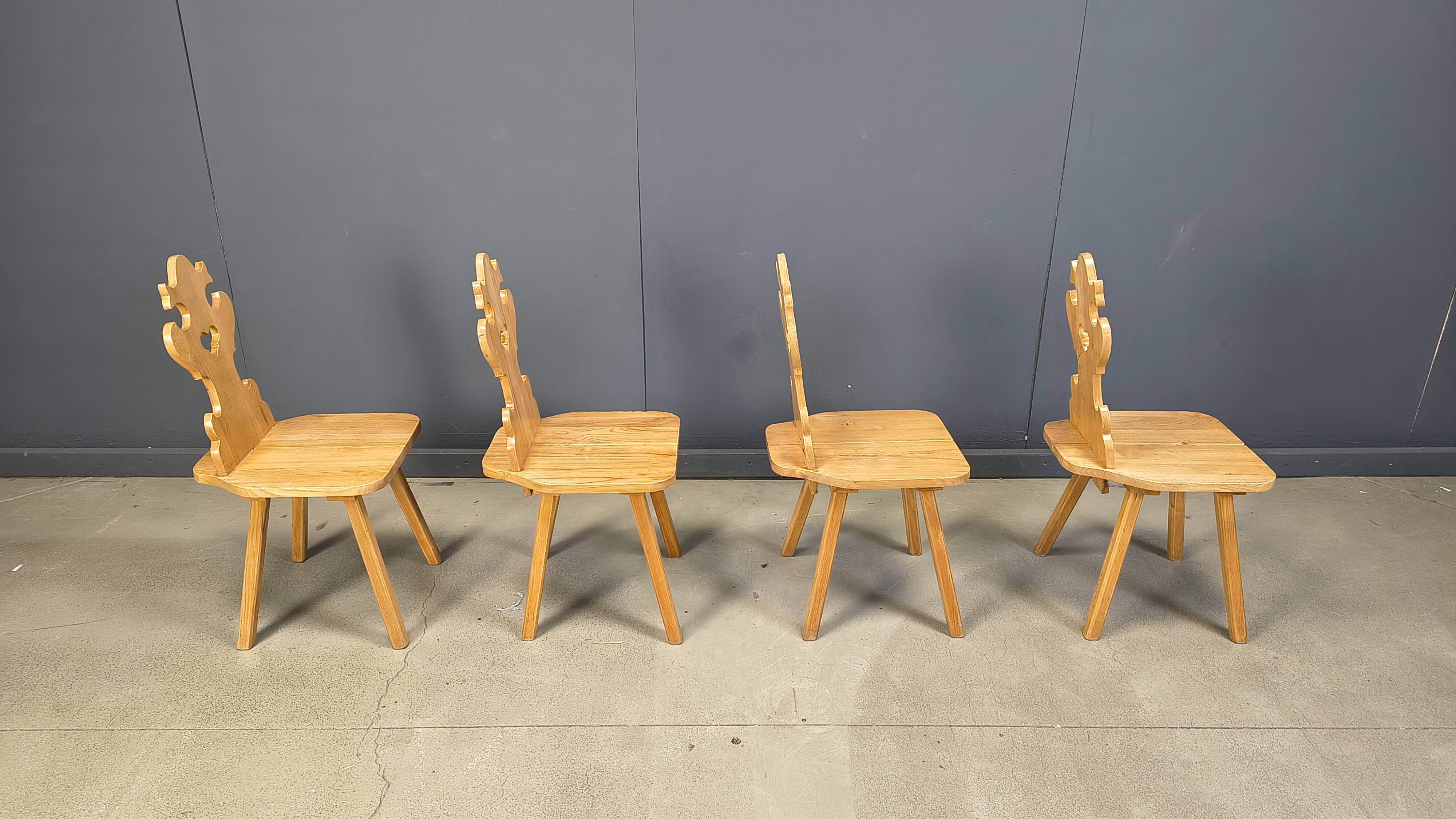 Chaises tiroliennes vintage rustiques, années 1960