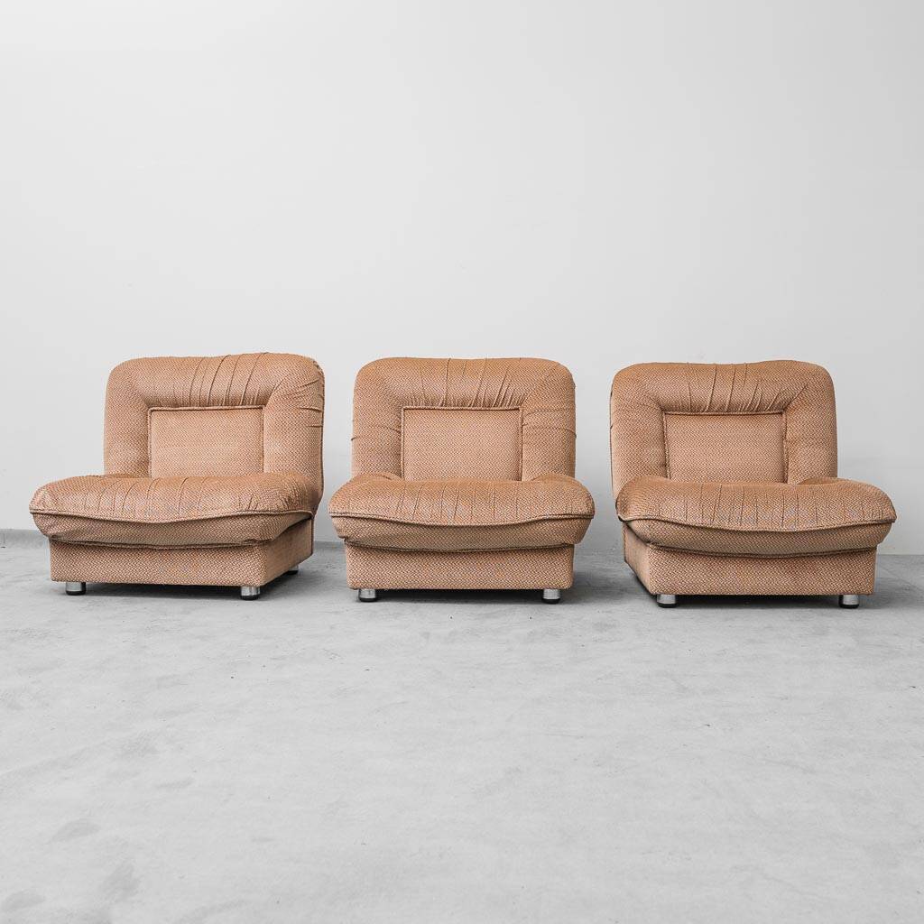 Ensemble de 3 poltrone modulari en tessuto beige anni '70 vintage modernariato