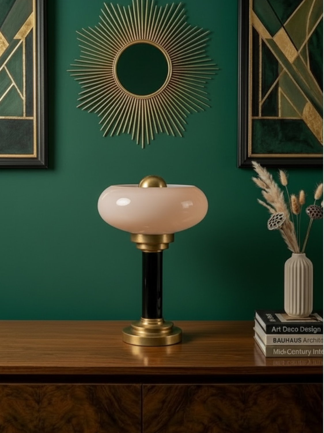 Lampe de chevet ou à poser art-déco • Verre ancien & Laiton patiné