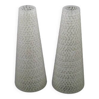 Pair of French vintage retro white opaque patterned glass replacement shades.