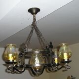 Lustre et ses 2 appliques en fer forgé 1960