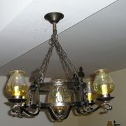 Lustre et ses 2 appliques en fer forgé 1960